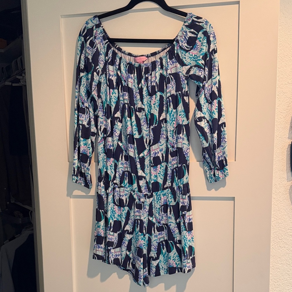 Lilly Pulitzer Navy and Aqua Printed Romper